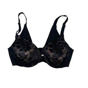Soma Vanishing Back Full Coverage Lace Bra Black Nude Classic Adjustable Sz 36B